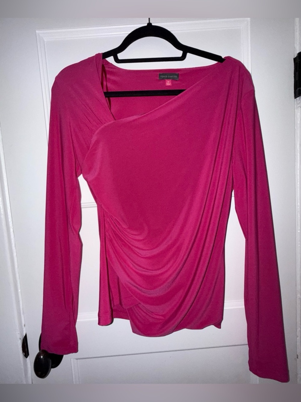 Vince Camuto Fuchsia Draped Asymmetric Long-Sleeve Top